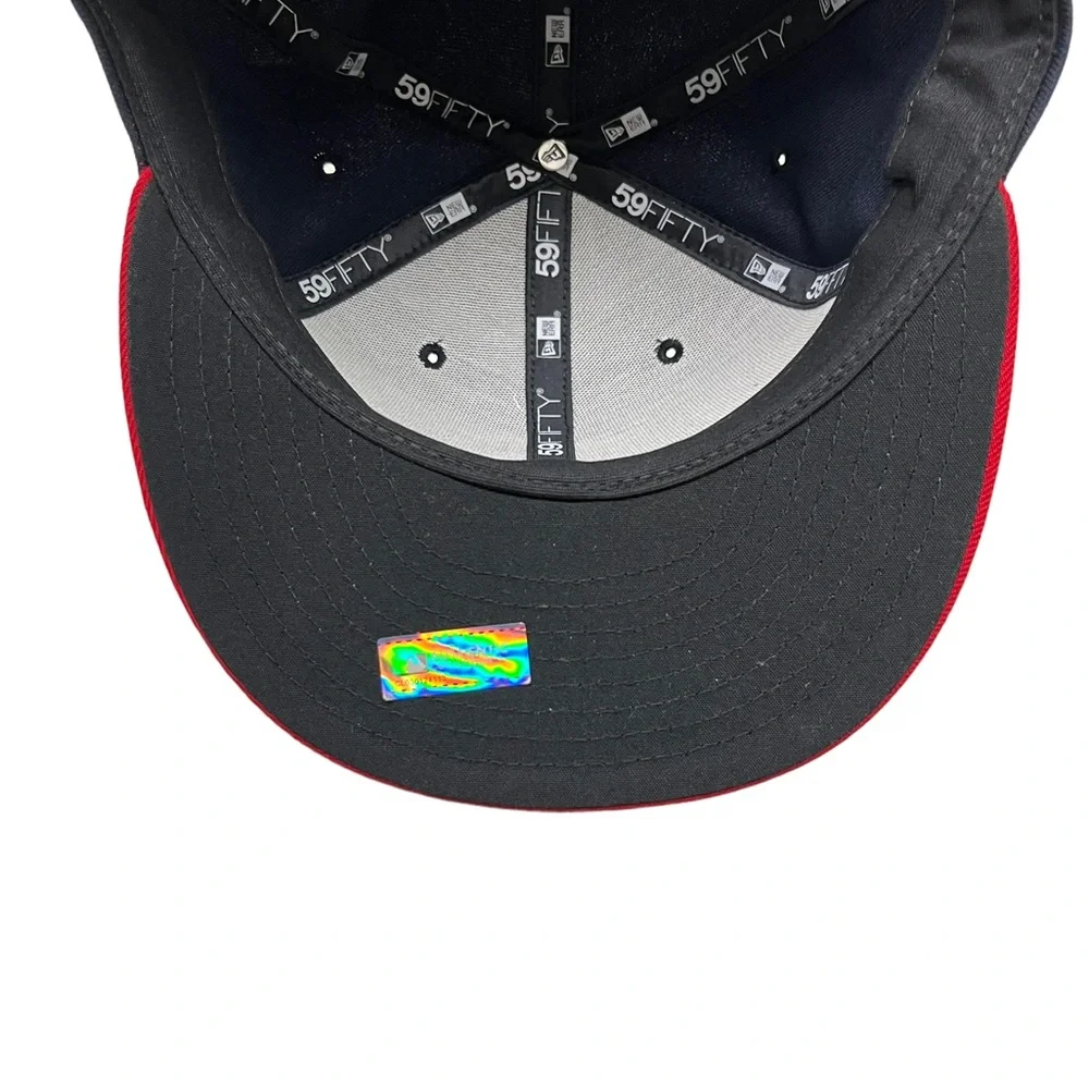 New Era 59Fifty Cleveland Guardians Hat Blue Red Brim Logo Fitted Hat Size 7 3/4 - Picture 5 of 5